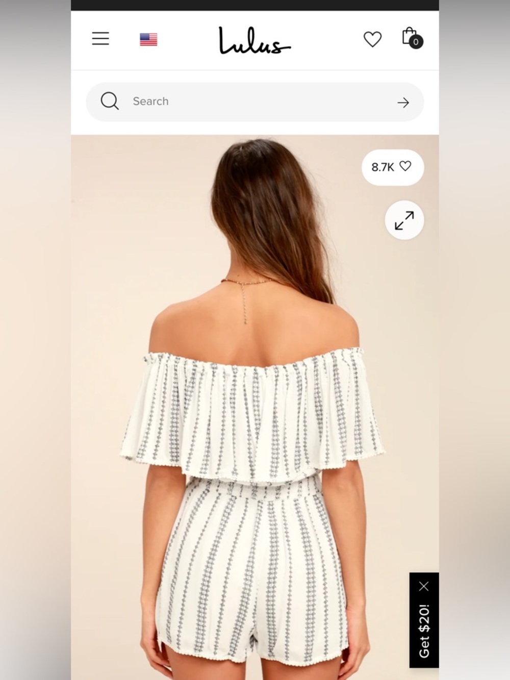 Lulu's off shoulder boho romper striped festival White Navy Embroidery summer S - Picture 8 of 13
